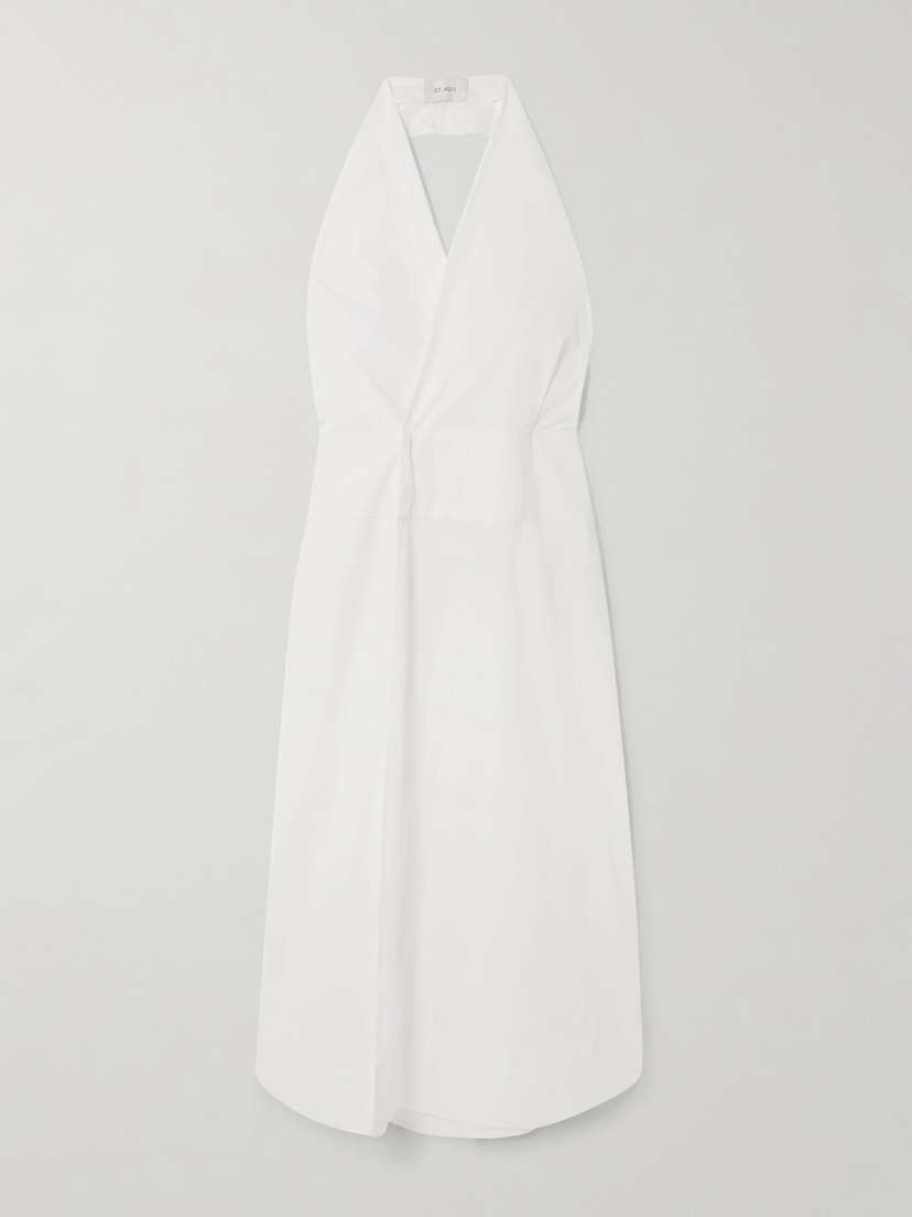 St. Agni Cotton-blend Poplin Halterneck Wrap Maxi Dress