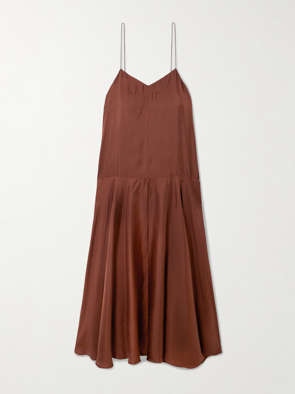 St Agni Silk-twill Maxi Dress In Brown