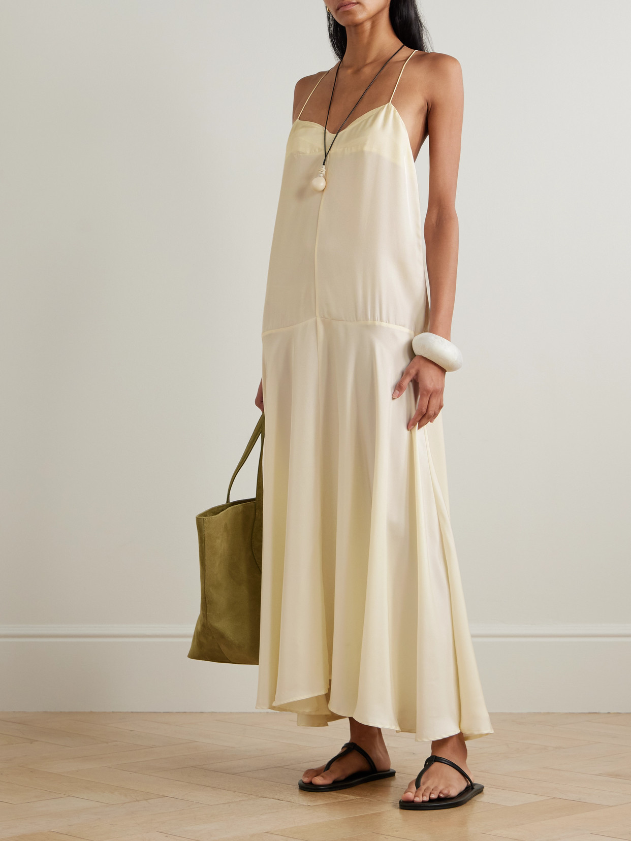 St Agni Silk-twill Maxi Dress In White