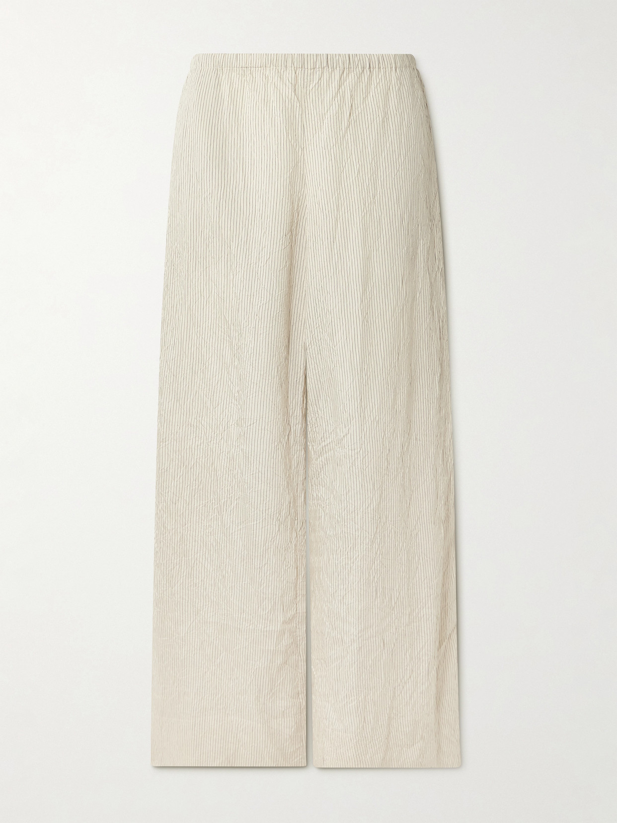 St Agni Crinkled Pinstriped Woven Wide-leg Pants In Neutral