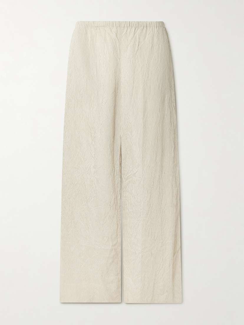 St. Agni Crinkled Pinstriped Woven Wide-leg Pants