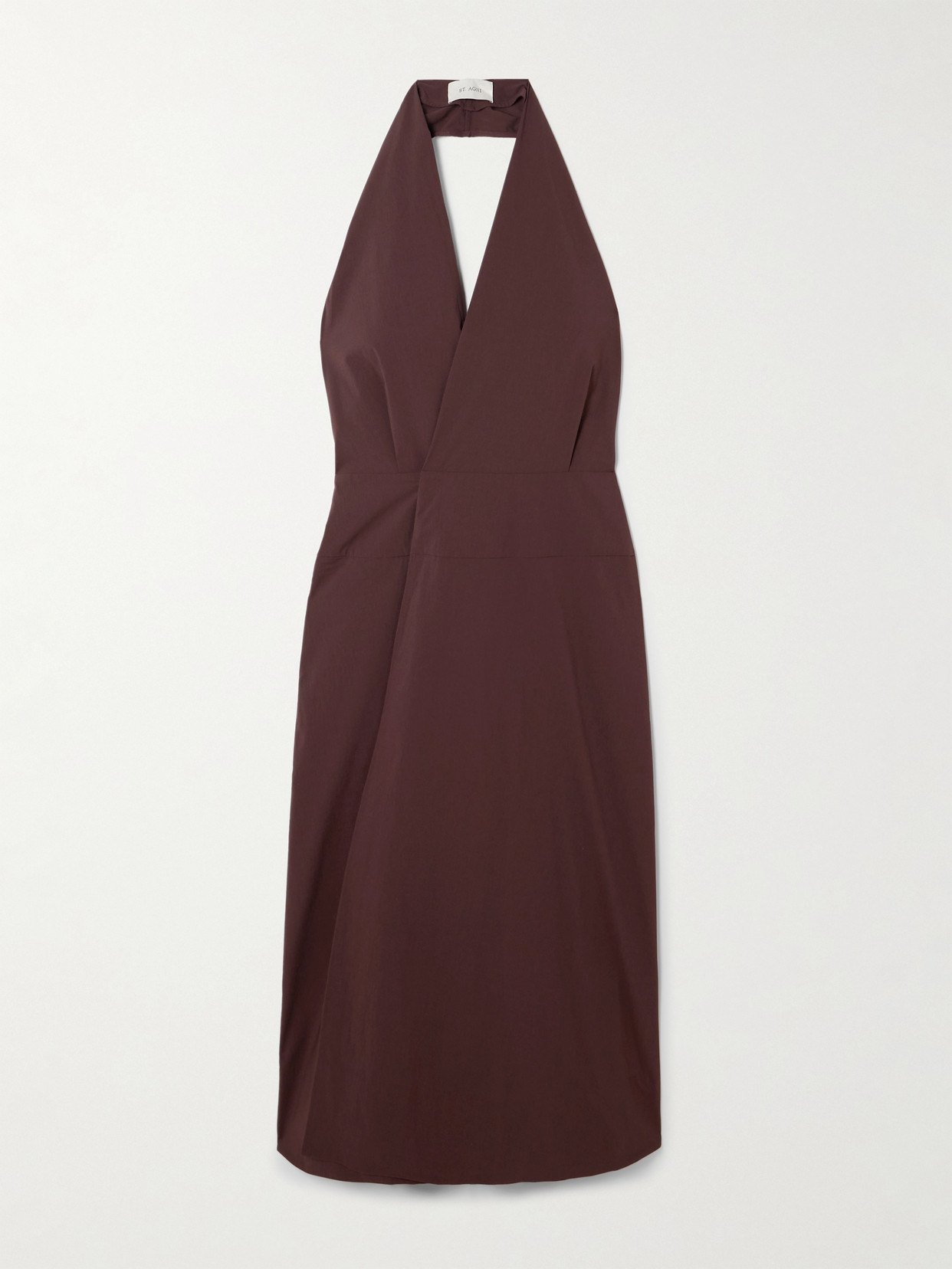 St Agni Cotton-blend Poplin Halterneck Wrap Dress In Brown