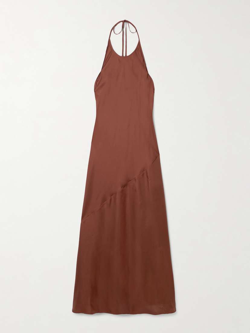 St. Agni Silk Satin-twill Halterneck Maxi Dress