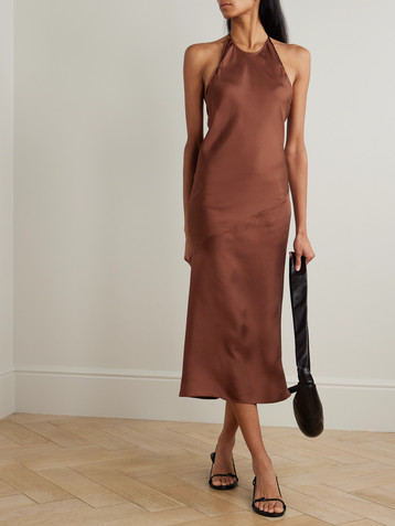 St. Agni Silk satin-twill halterneck maxi dress