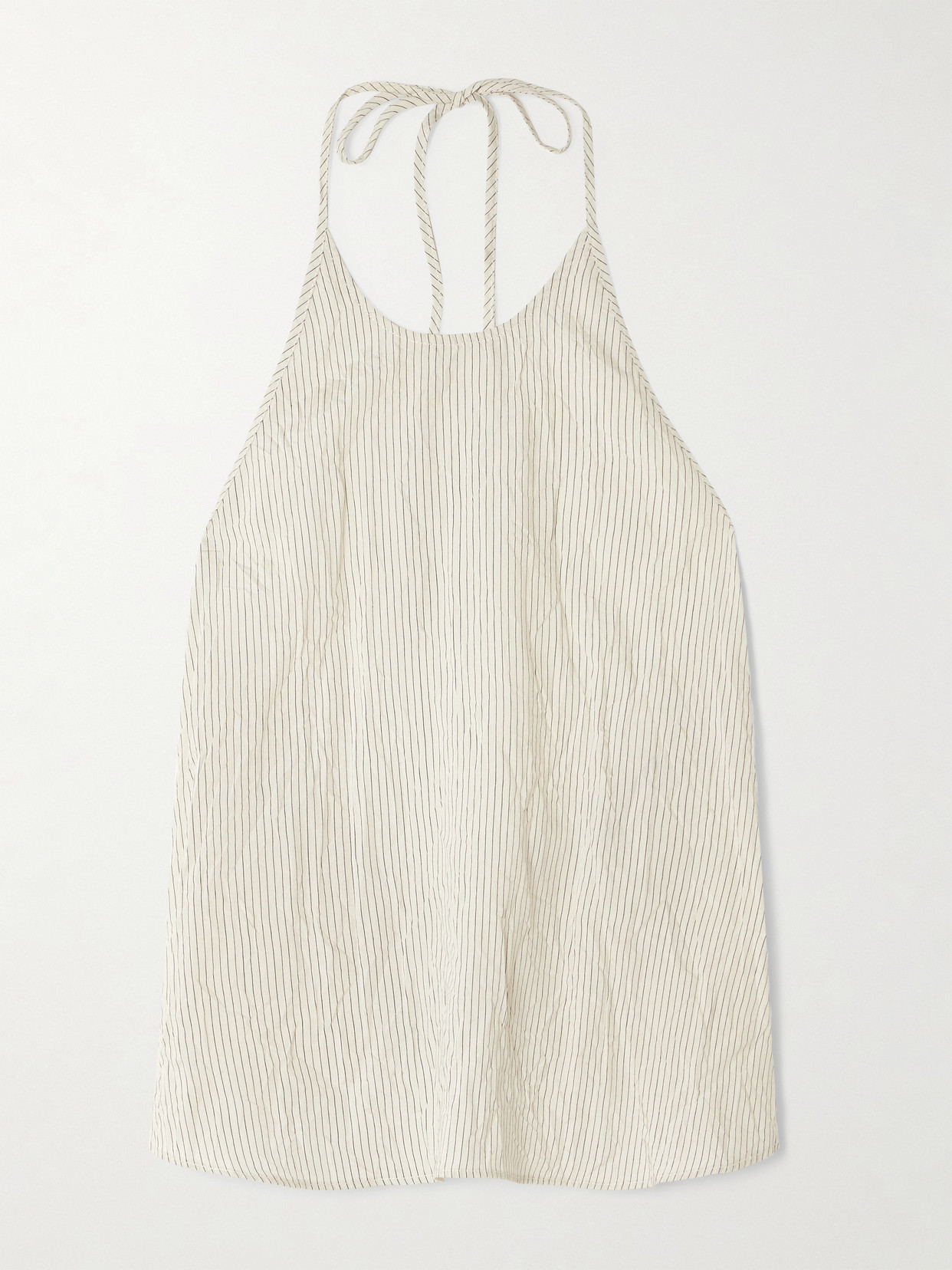 St Agni Crinkled Pinstriped Woven Halterneck Tank In White