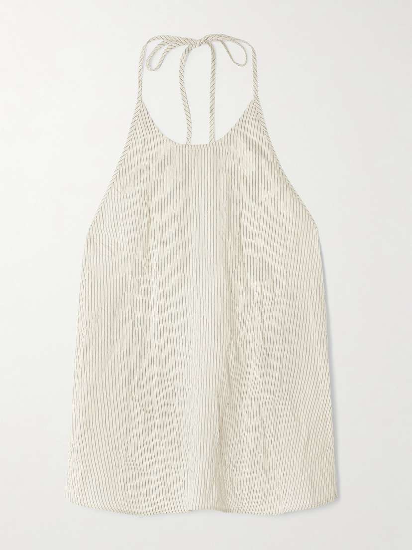 St. Agni Crinkled Pinstriped Woven Halterneck Tank