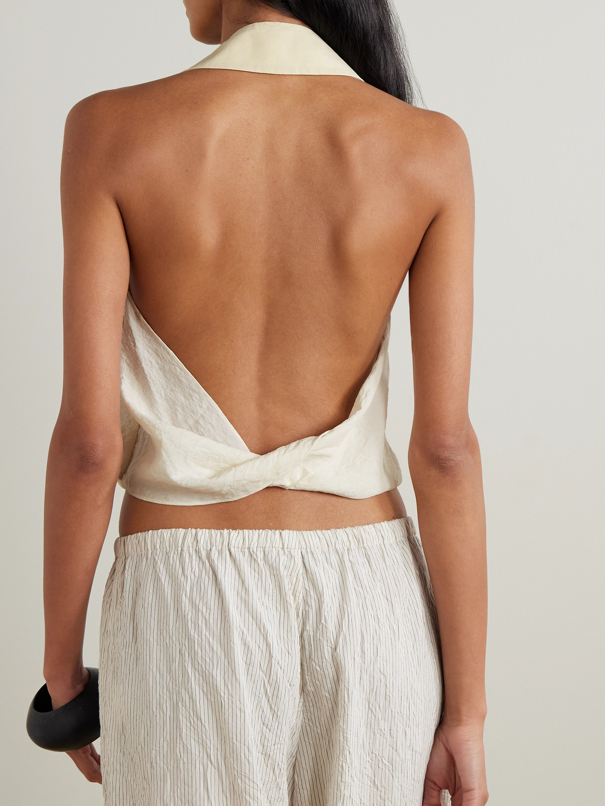 Cloud Twisted Crinkled Silk-Blend Halterneck Top