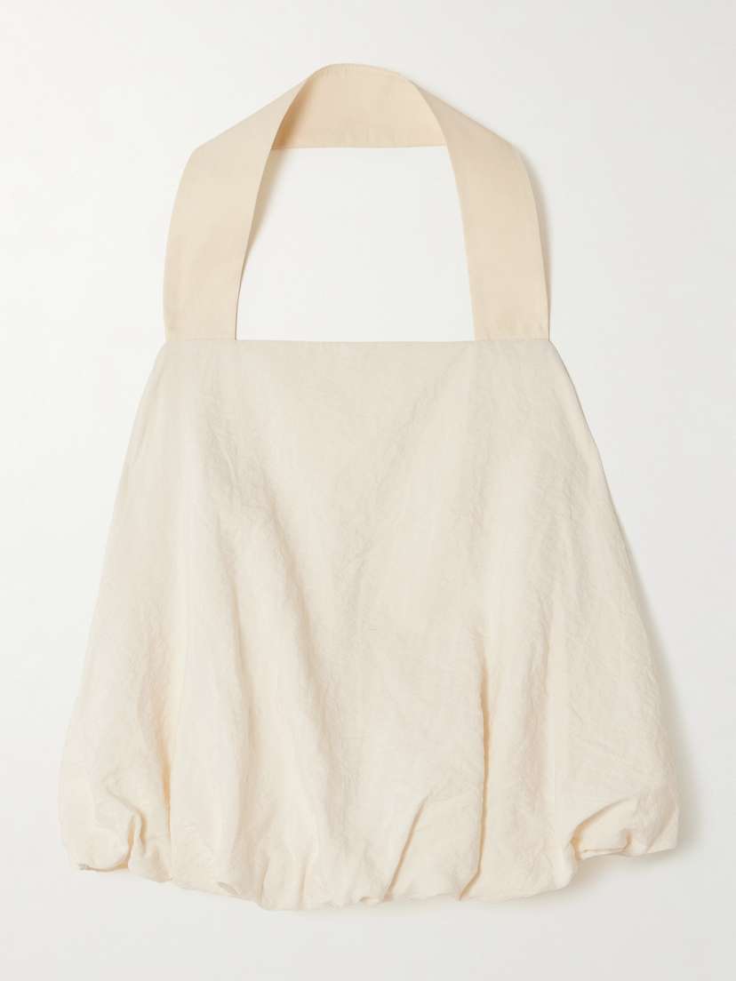 St. Agni Cloud Twisted Crinkled Silk-blend Halterneck Top