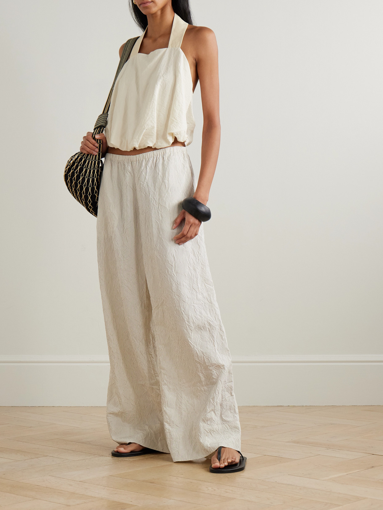 Cloud Twisted Crinkled Silk-Blend Halterneck Top