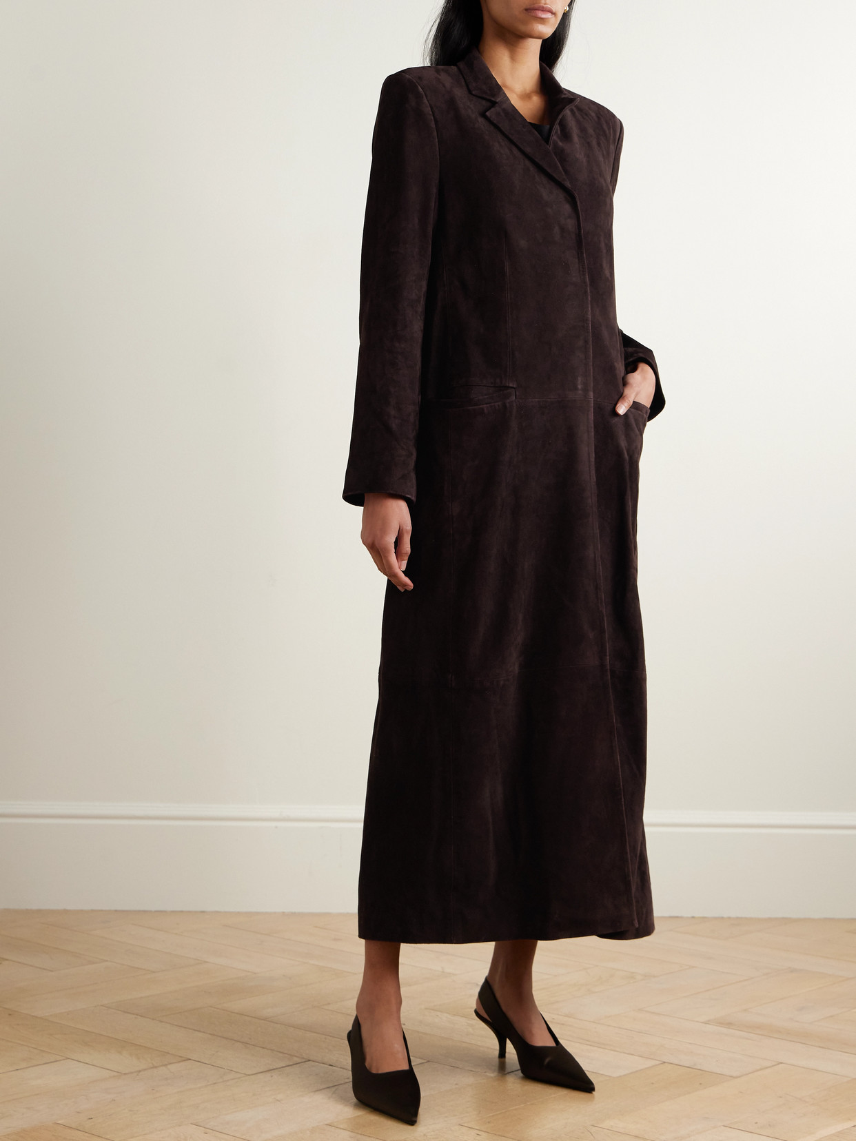 St Agni Suede Tailored Coat In Brown
