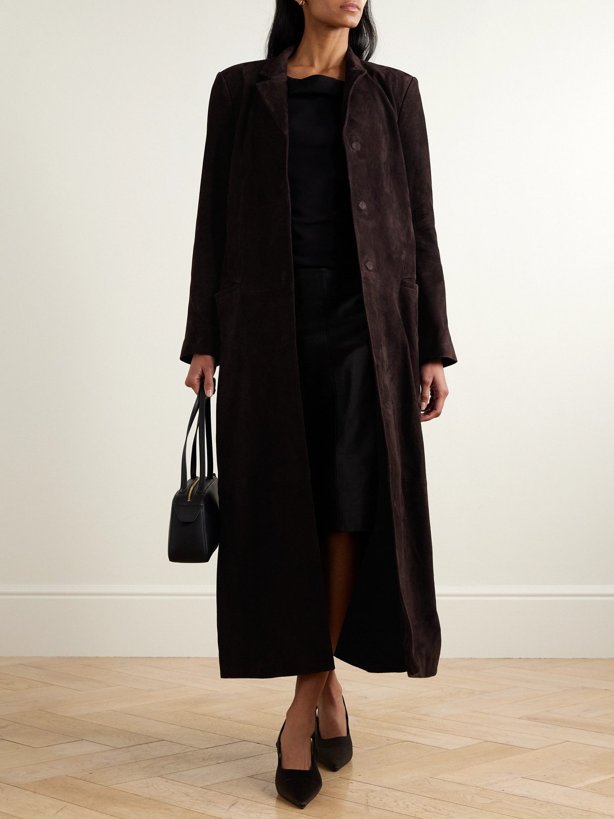 St Agni Suede Tailored Coat In Brown