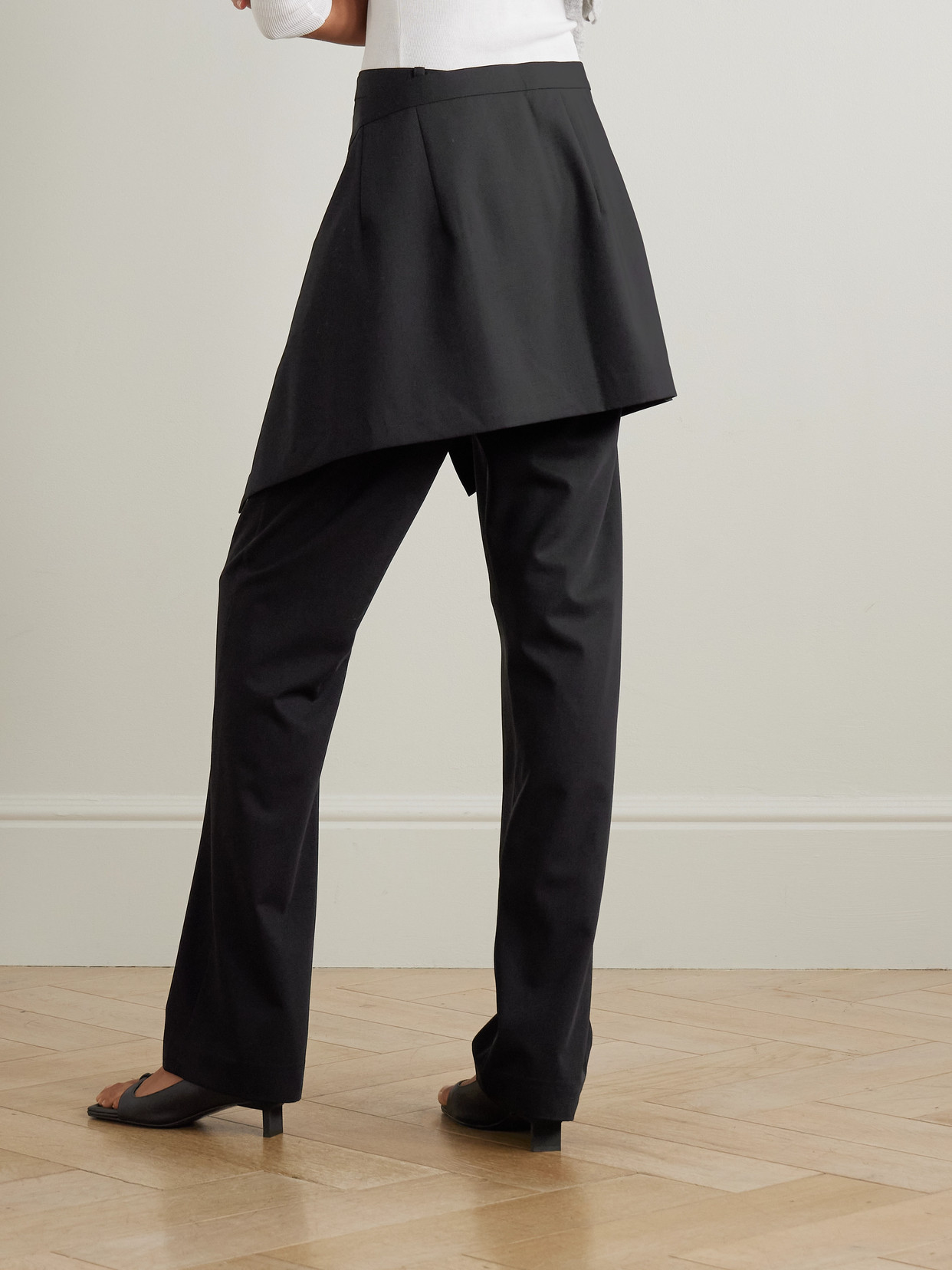 St Agni Layered Wool Straight-leg Pants In Black