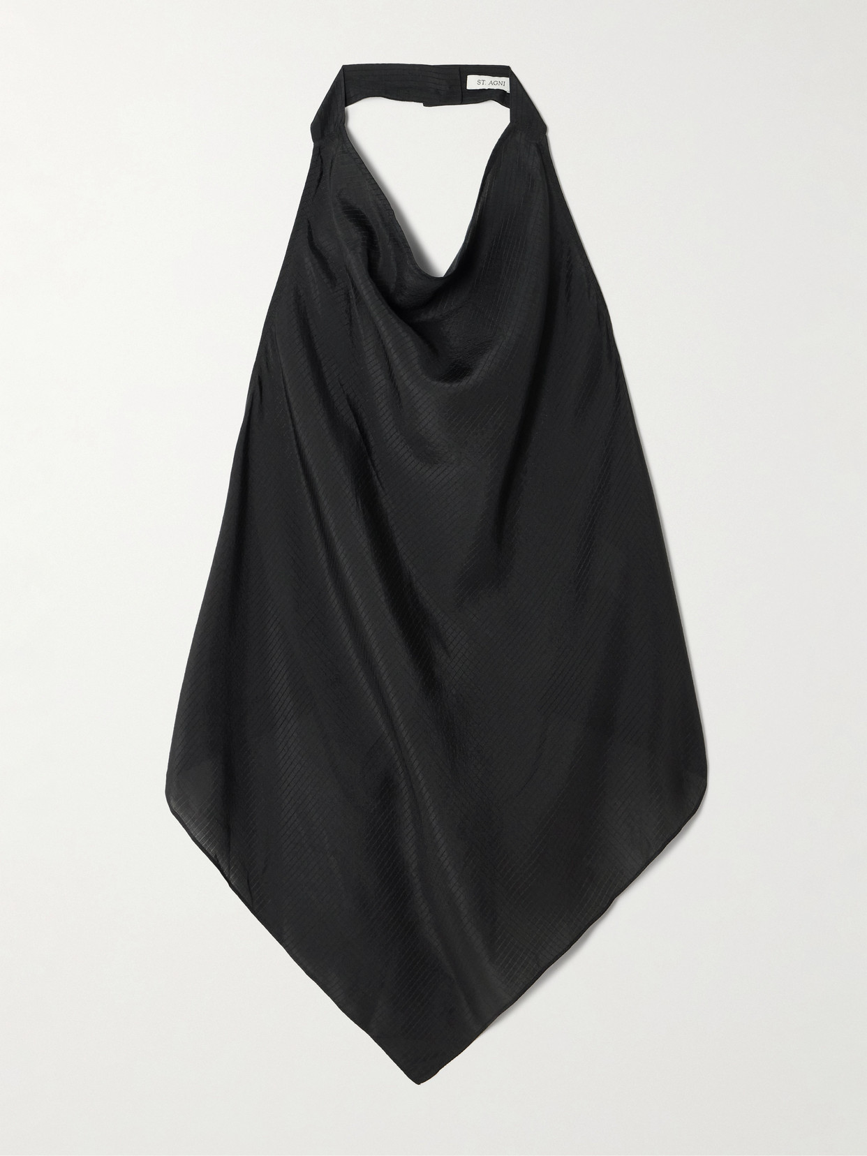 St Agni Open-back Textured-silk Halterneck Top In Black