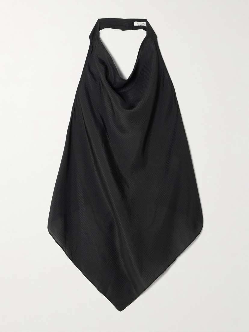 St. Agni Open-back Textured-silk Halterneck Top