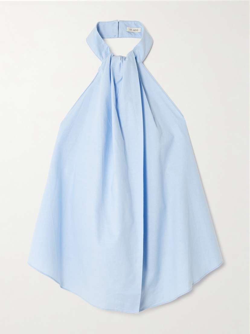 St. Agni Open-back Gathered Organic Cotton-poplin Halterneck Top