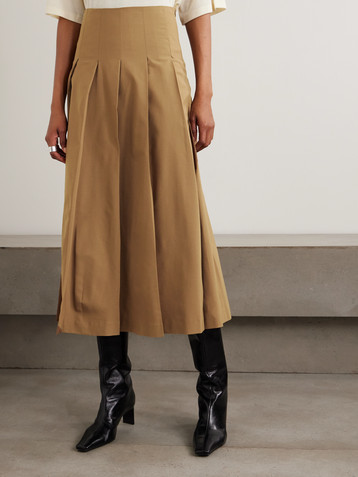 Róhe Pleated wool-blend twill midi skirt
