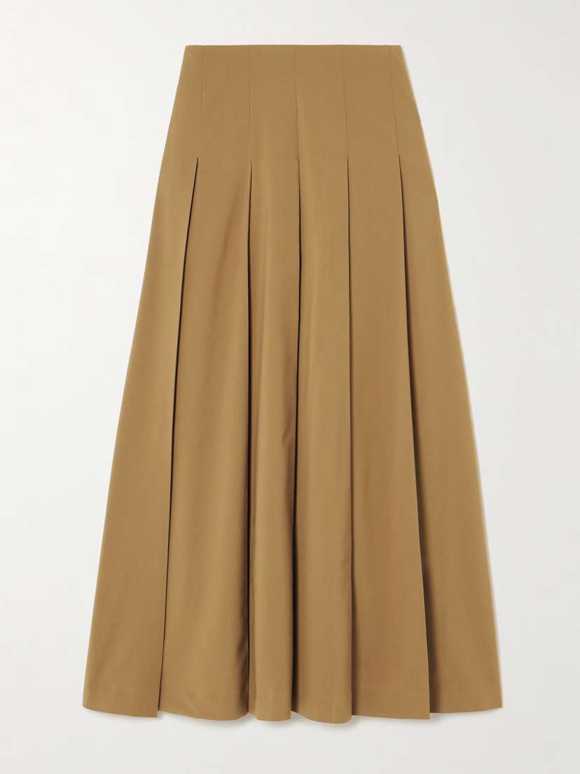 RÓHE Pleated Wool-blend Twill Midi Skirt
