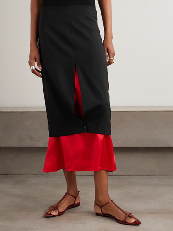 Róhe Layered wool and chiffon midi skirt
