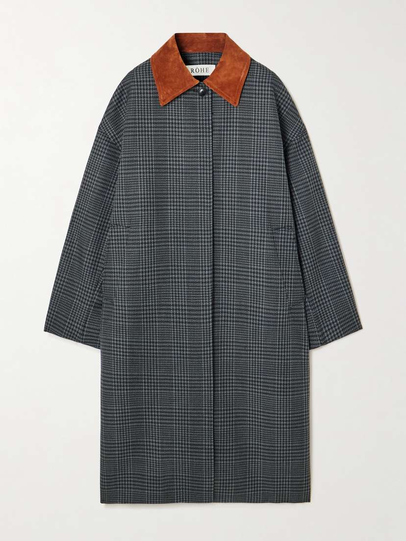 RÓHE Suede-trimmed Checked Wool Coat