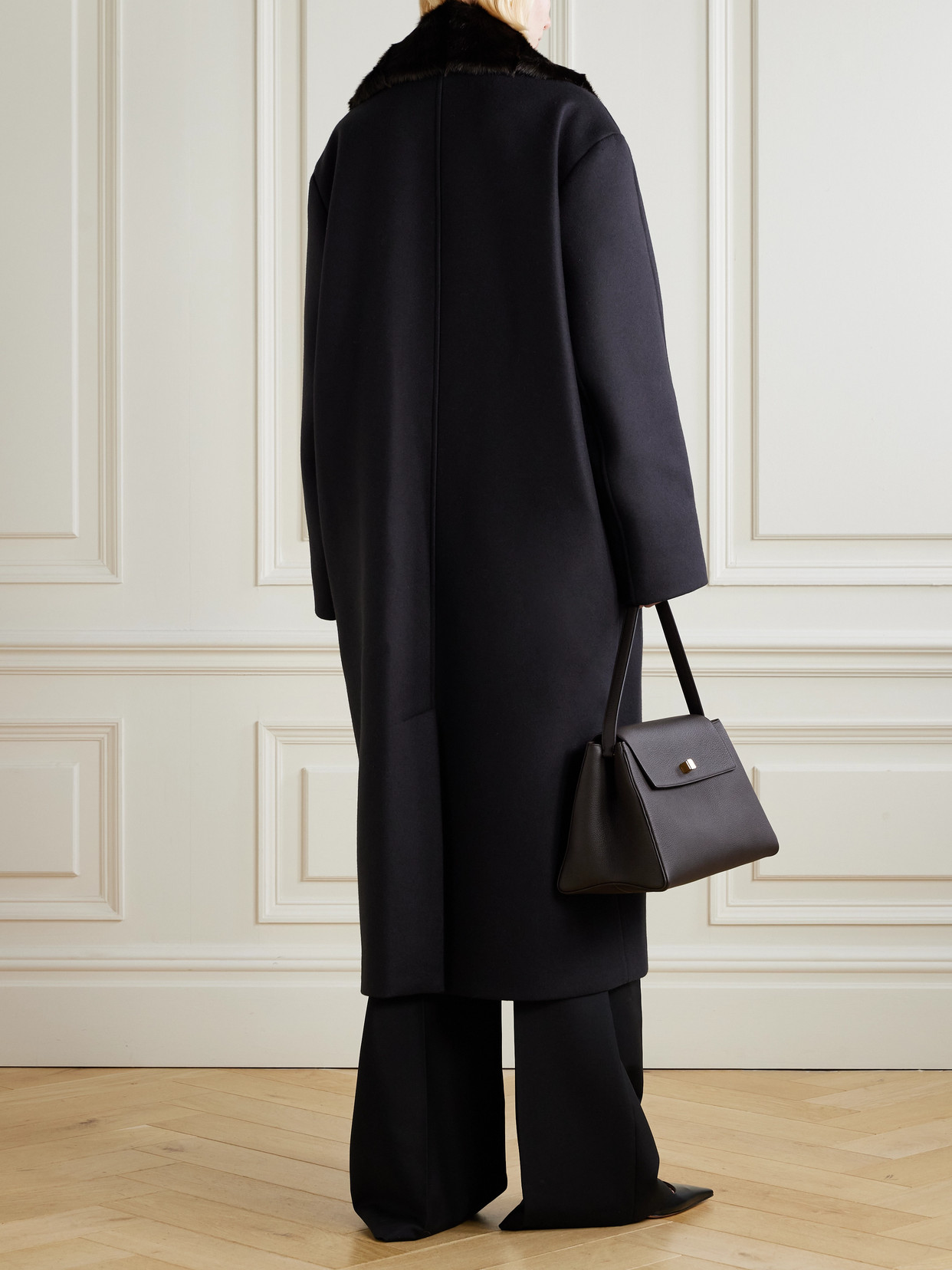 Rohe Ezra Double-breasted Plush-trimmed Wool-blend Coat In Blue