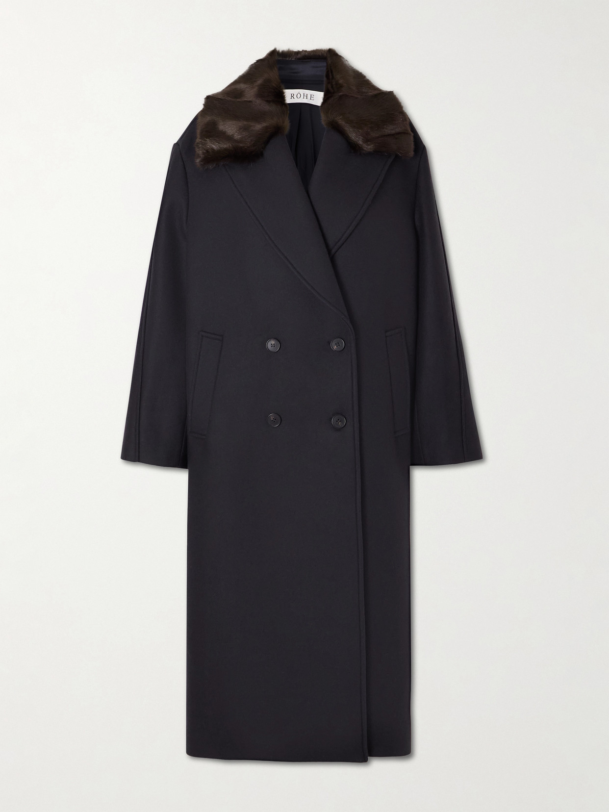 Rohe Ezra Double-breasted Plush-trimmed Wool-blend Coat In Blue