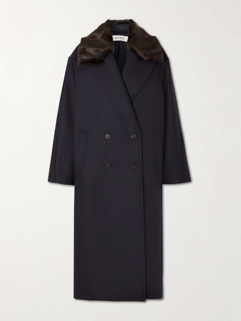 RÓHE Ezra Double-breasted Plush-trimmed Wool-blend Coat