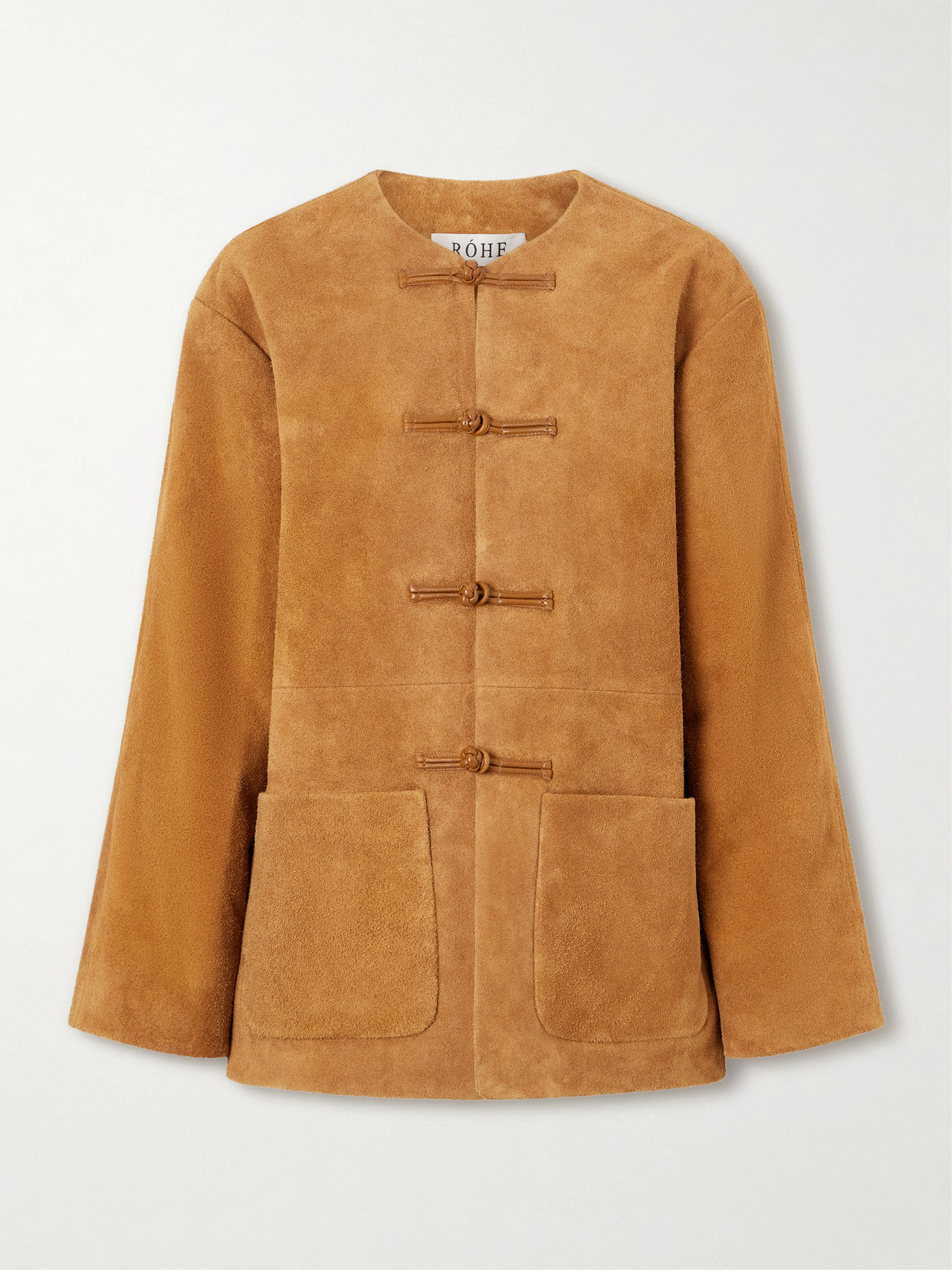 Rohe Mandarin Paneled Suede Jacket In Brown