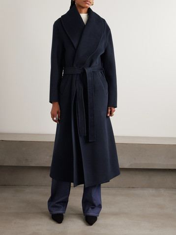 Róhe Double-breasted scarf-detailed layered wool and cashmere-blend coat