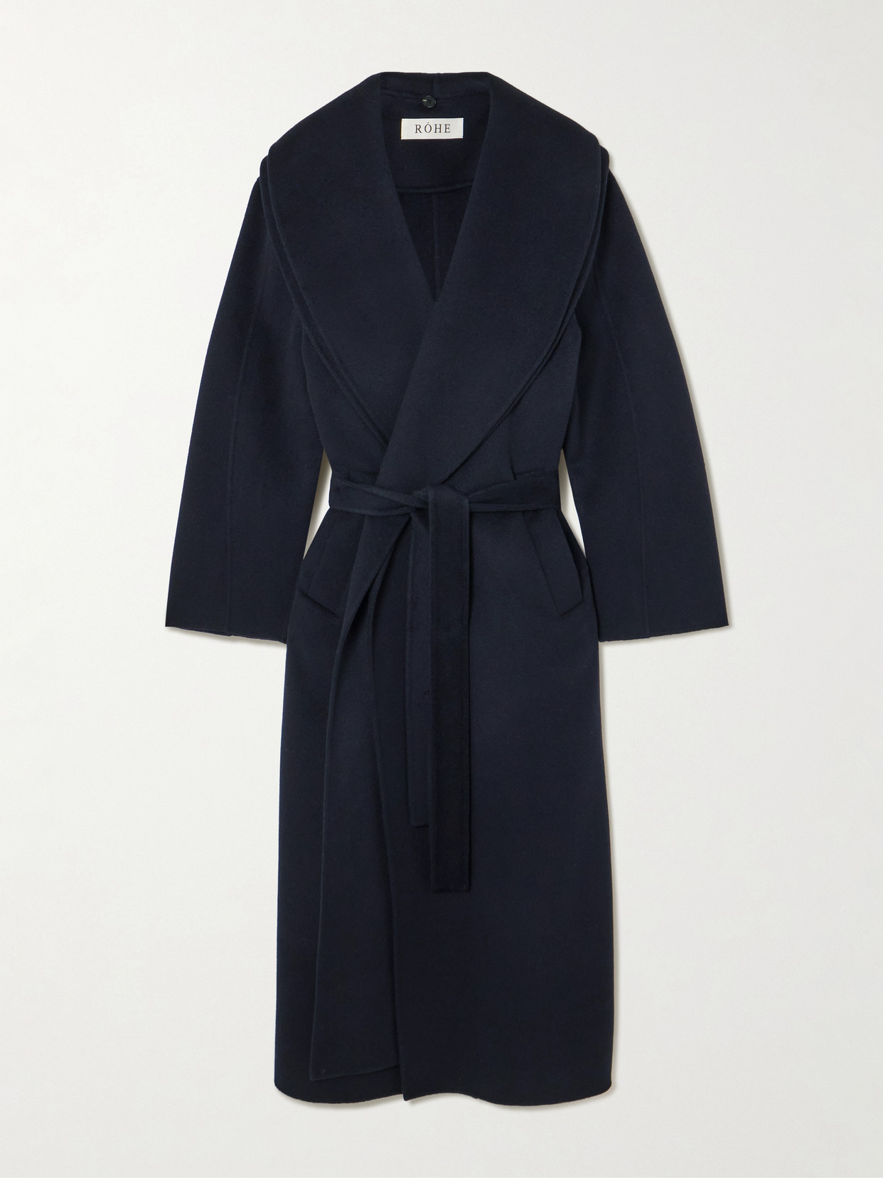 Rohe Double-breasted Scarf-detailed Layered Wool And Cashmere-blend Coat In Blue