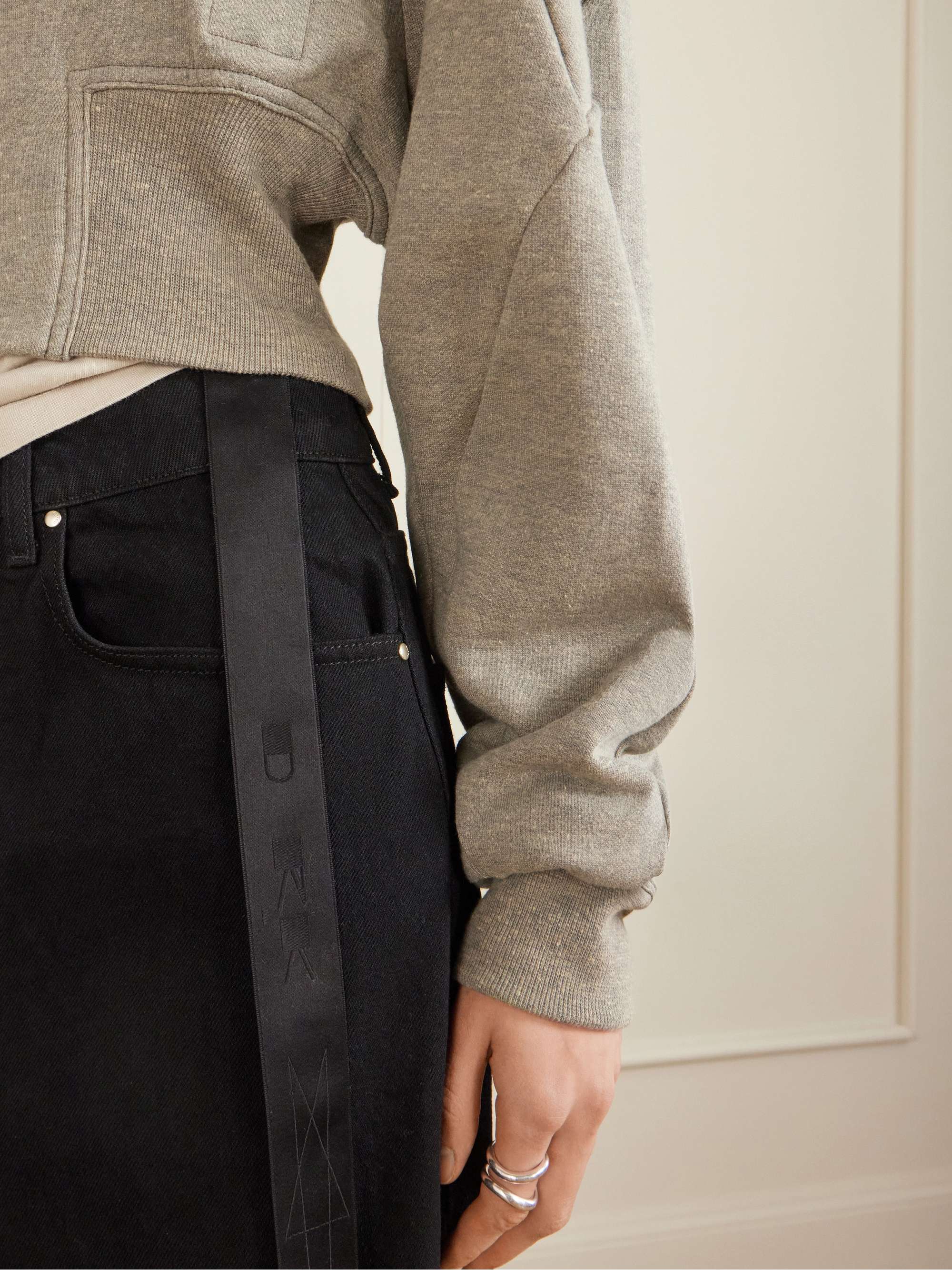 RICK OWENS Cropped paneled organic cotton-blend jersey hoodie