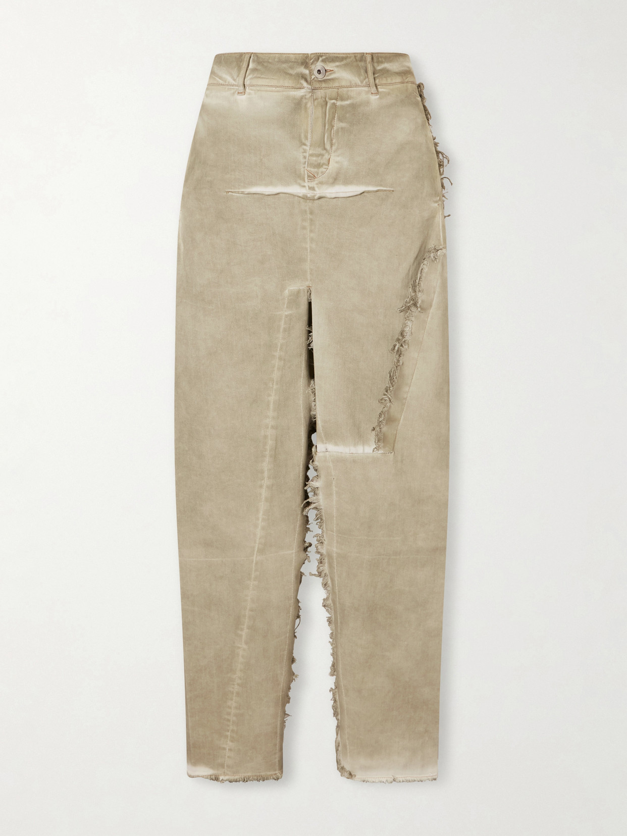 Rick Owens Frayed Denim Midi Skirt In Neutral