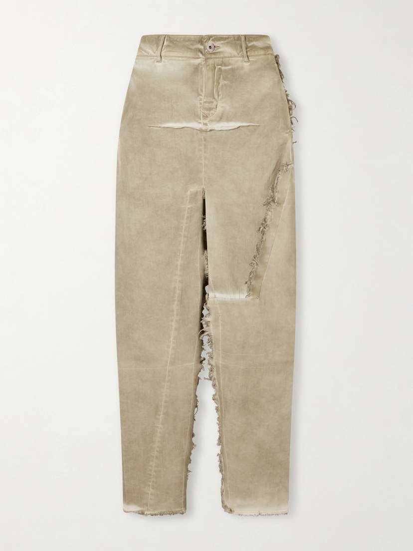 Rick Owens Frayed Denim Midi Skirt