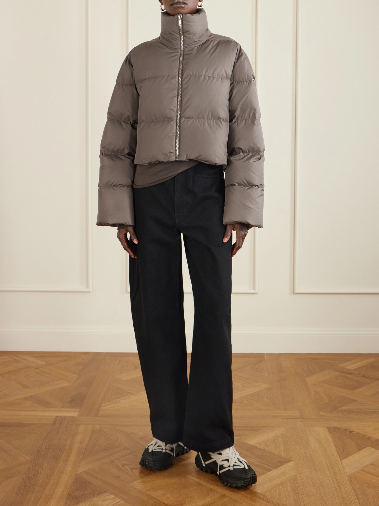 + Moncler Cropped Appliquéd Quilted Shell Down Jacket