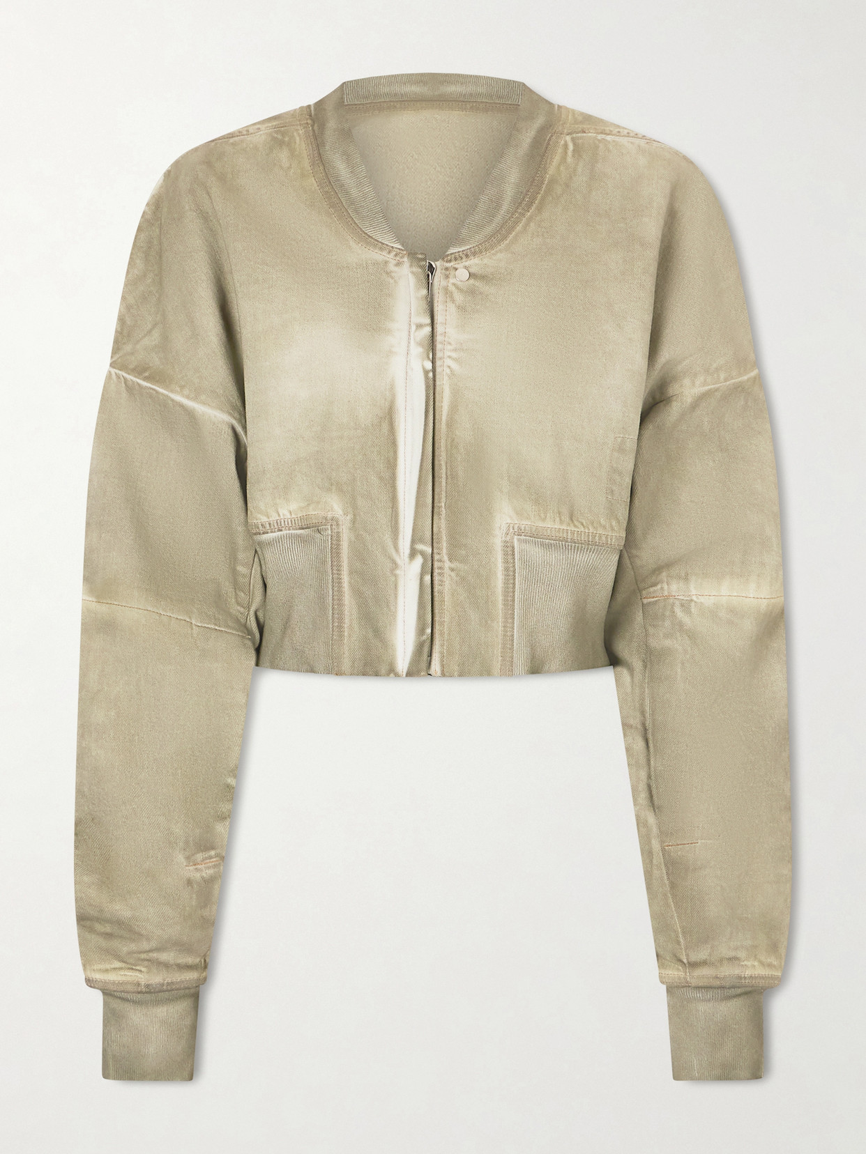Rick Owens Cropped Distressed Denim Jacket In Neutral