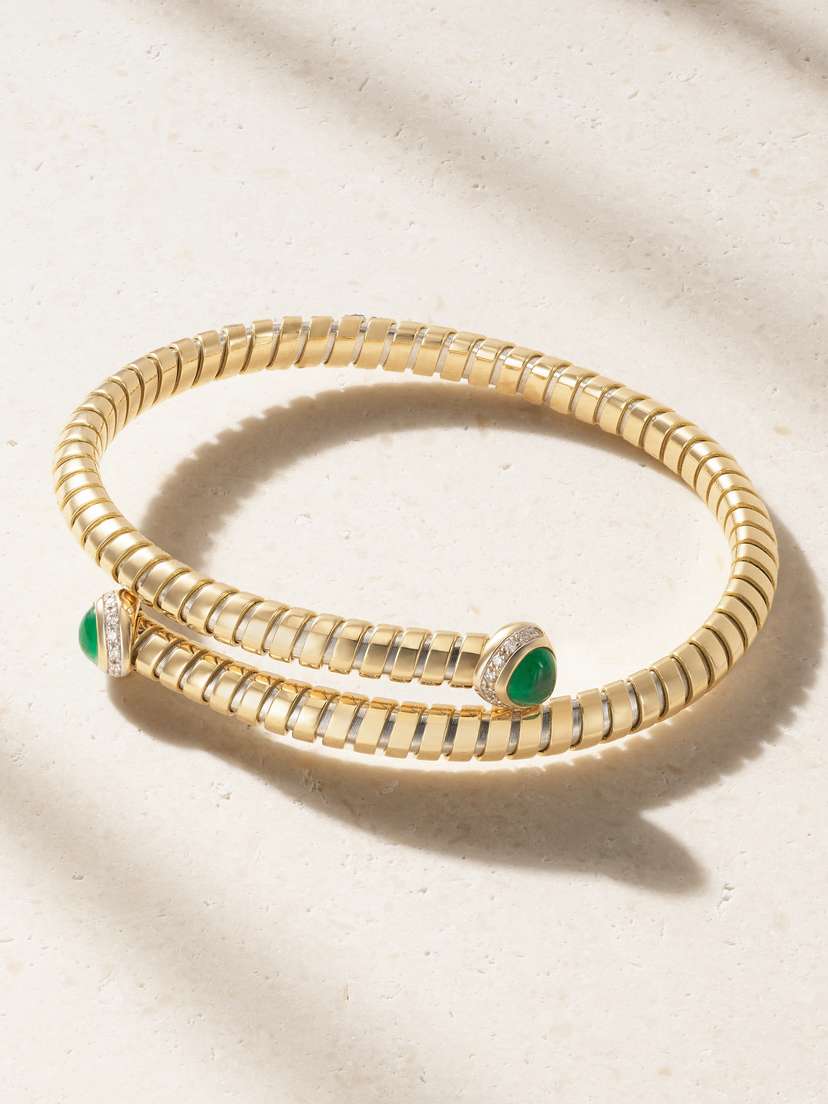 Marina B Trisolina 18-karat Gold, Emerald And Diamond Bangle