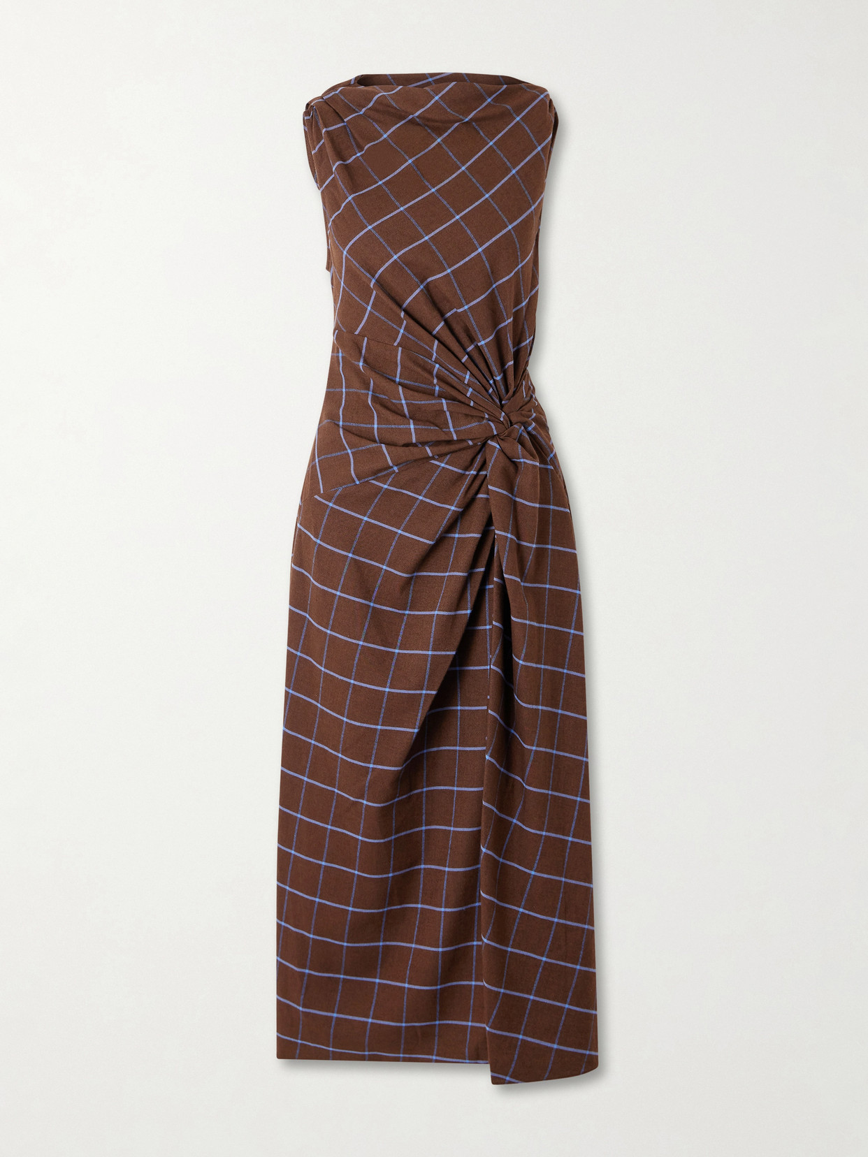 La Ligne Knotted Checked Cotton-flannel Midi Dress In Burgundy