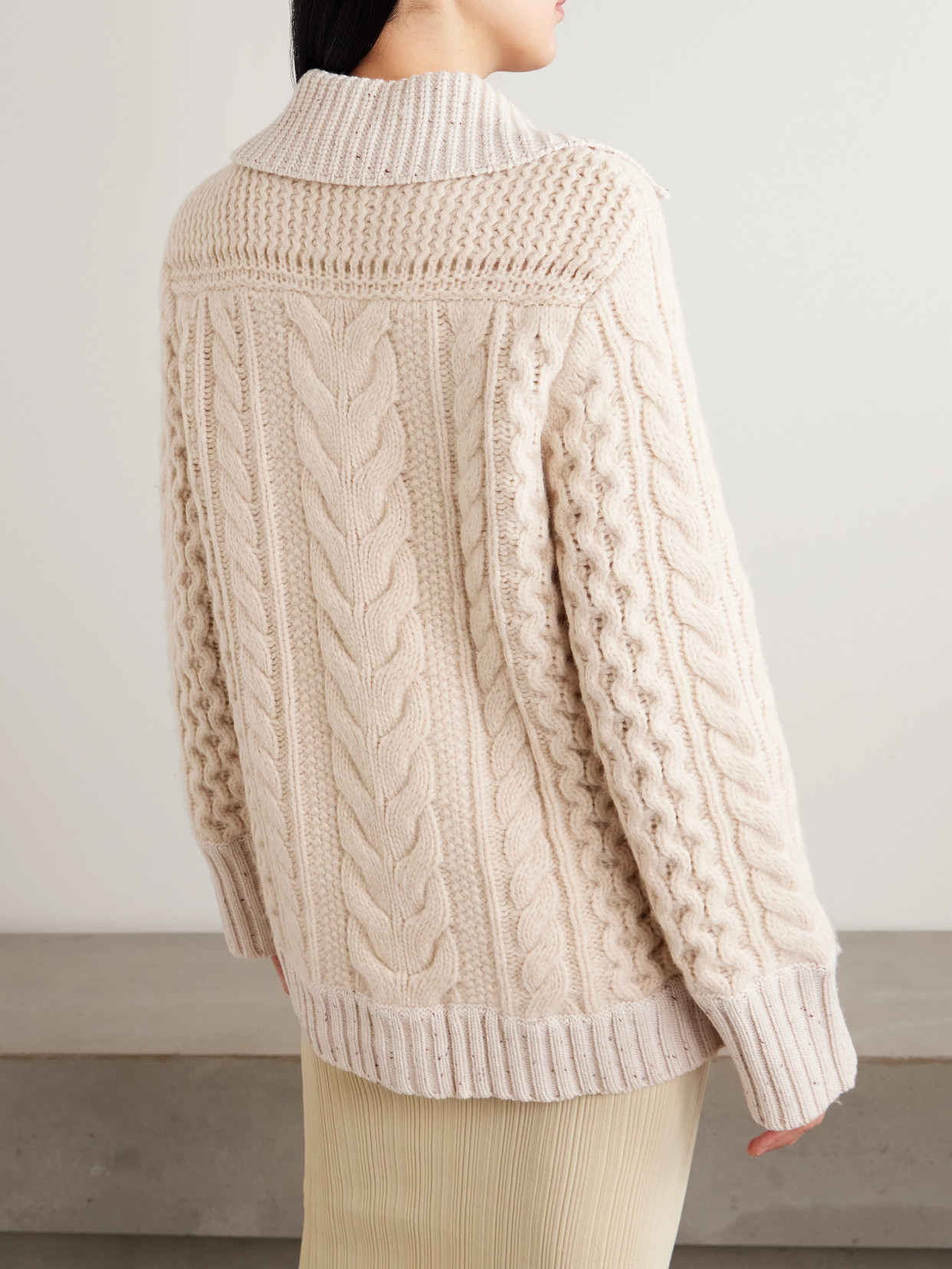 La Ligne Nuage Cable-knit Merino Wool And Cashmere-blend Cardigan In Neutral