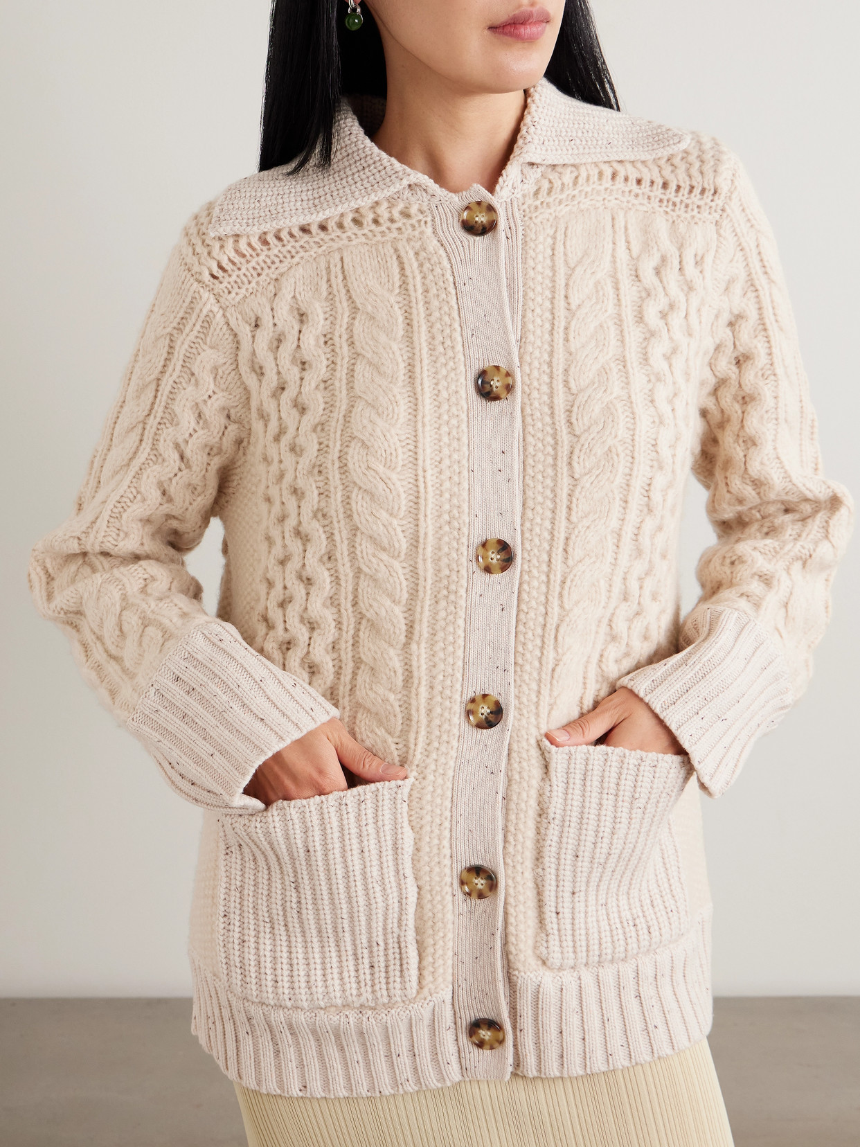 La Ligne Nuage Cable-knit Merino Wool And Cashmere-blend Cardigan In Neutral