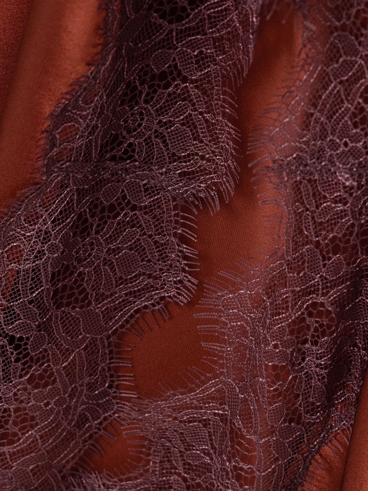 La Ligne Chantilly Lace-trimmed Silk-satin Midi Skirt In Brown