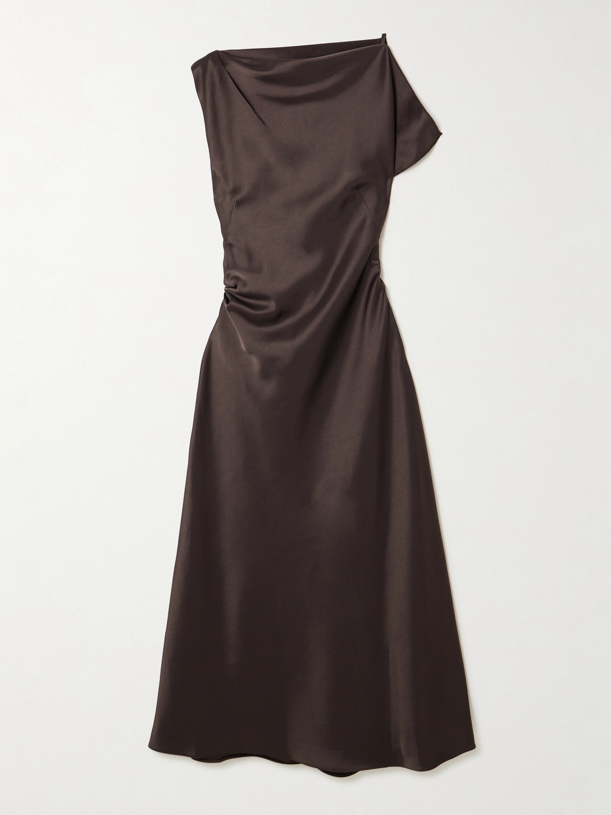 La Ligne Asymmetric Draped Satin Maxi Dress In Brown