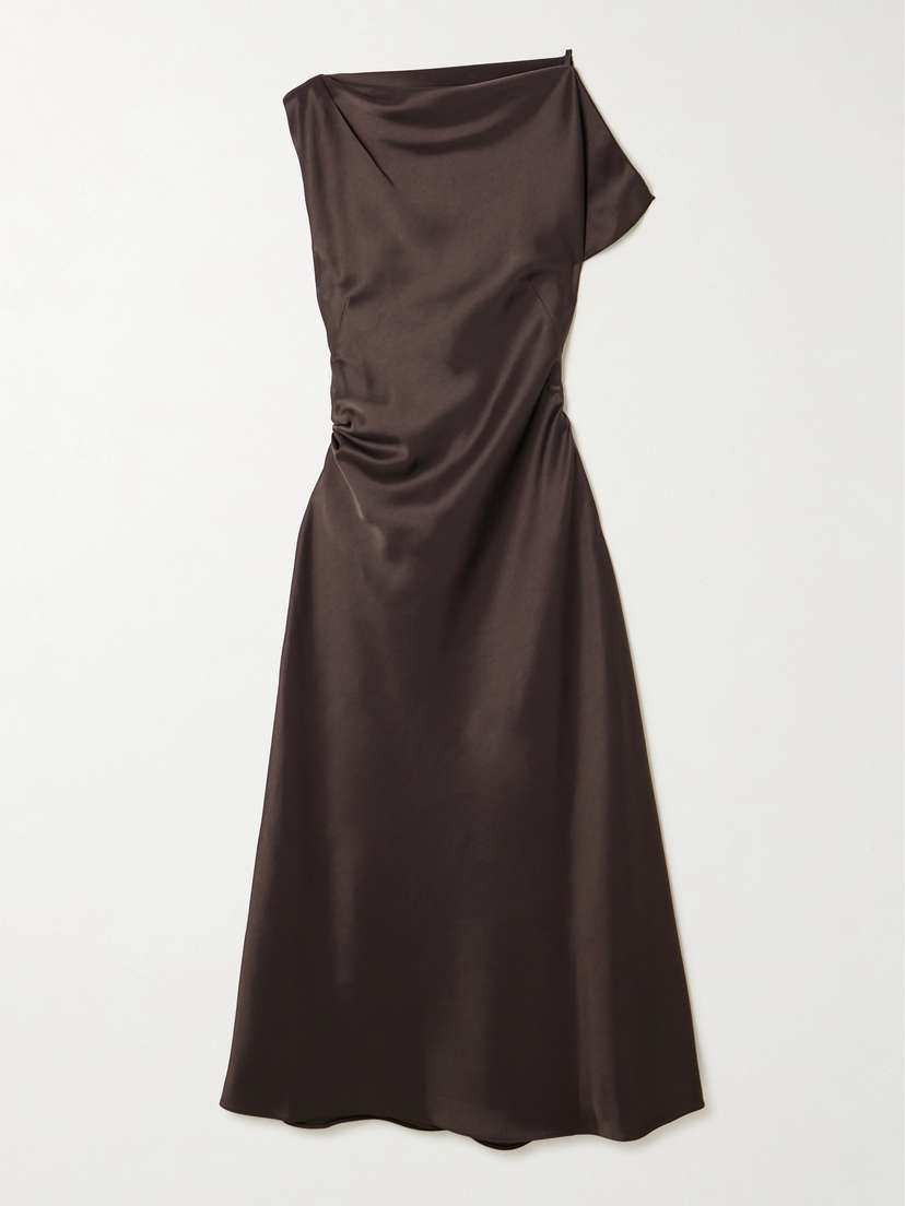 La Ligne Asymmetric Draped Satin Maxi Dress