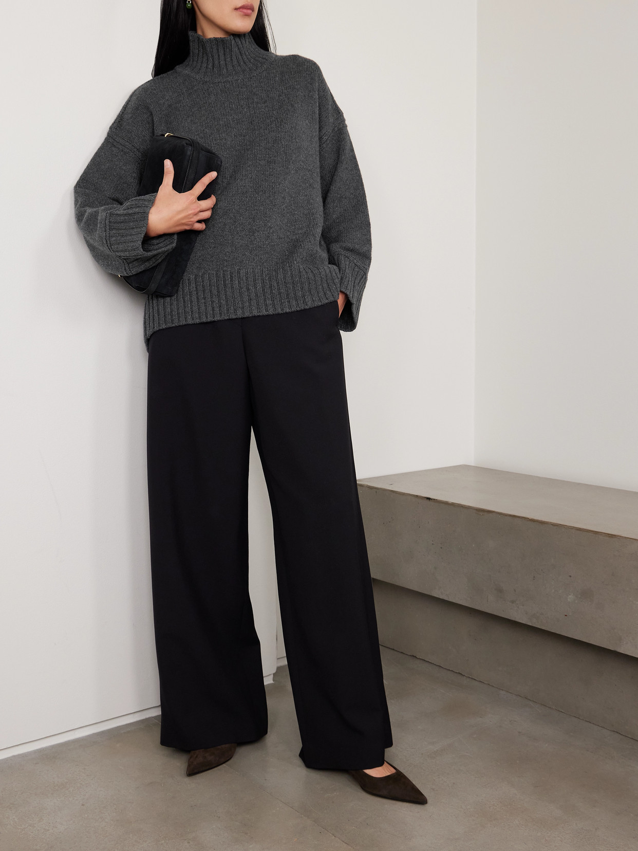 La Ligne Archie Wool And Cashmere-blend Mock-neck Sweater In Gray