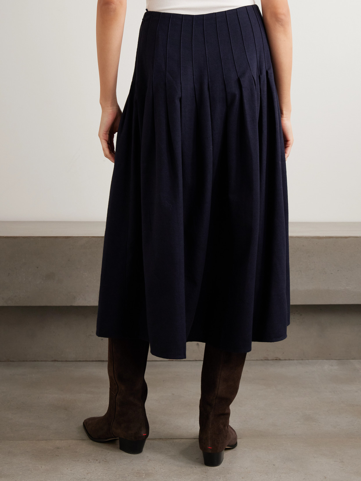 La Ligne Pleated Cotton-twill Midi Skirt In Blue