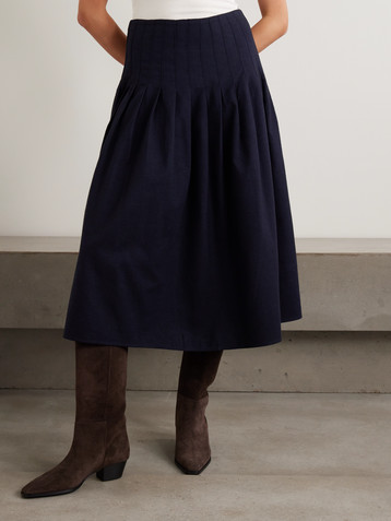 La Ligne Pleated cotton-twill midi skirt