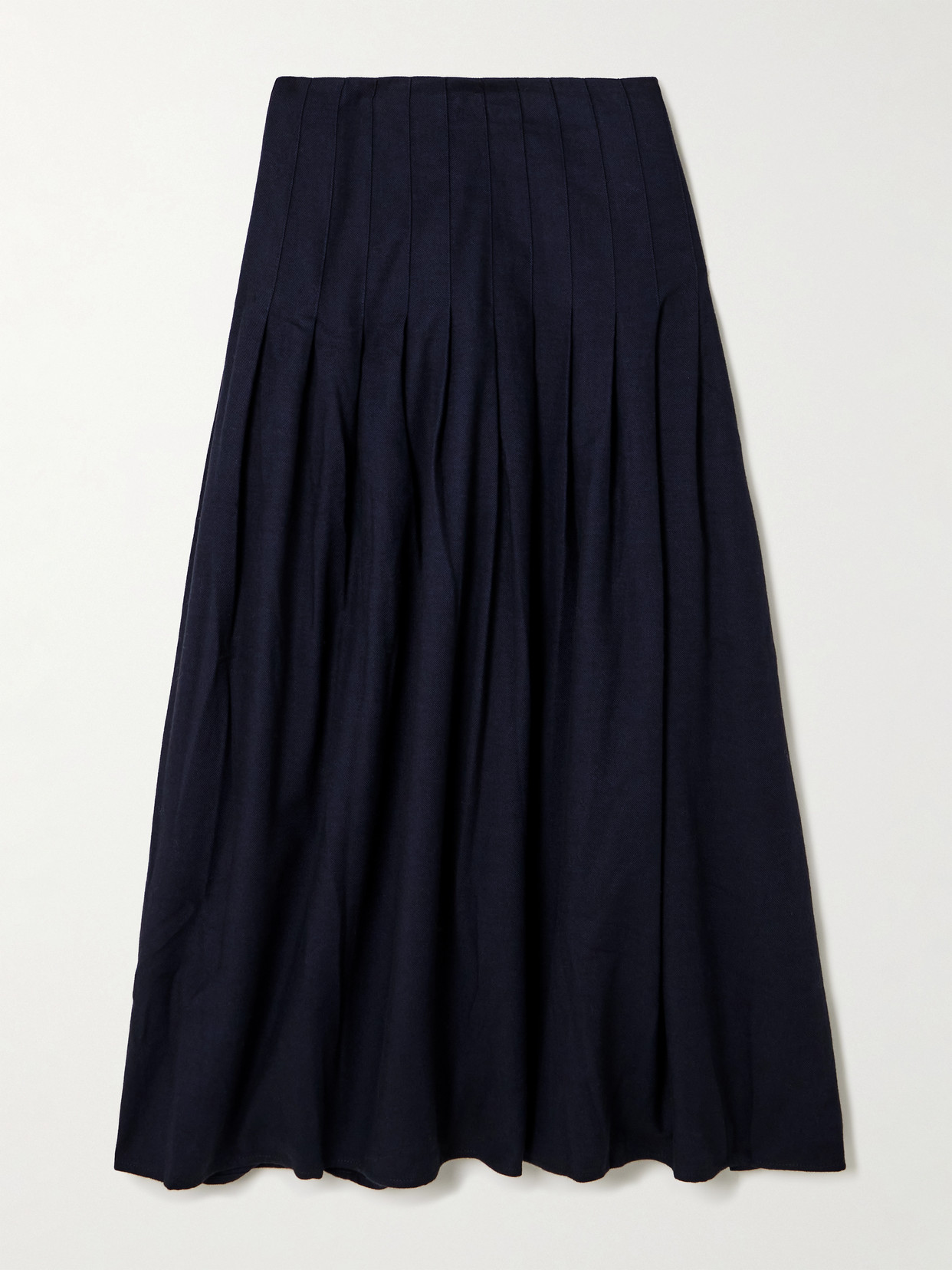 La Ligne Pleated Cotton-twill Midi Skirt In Blue