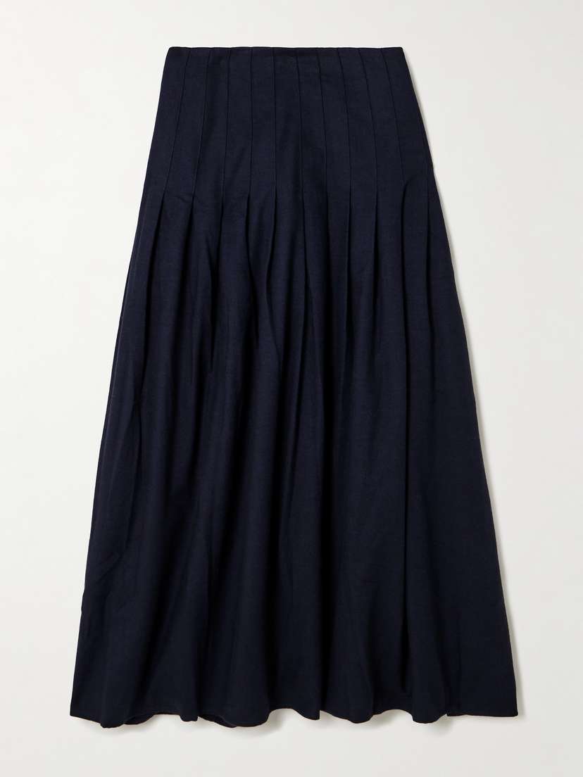 La Ligne Pleated Cotton-twill Midi Skirt