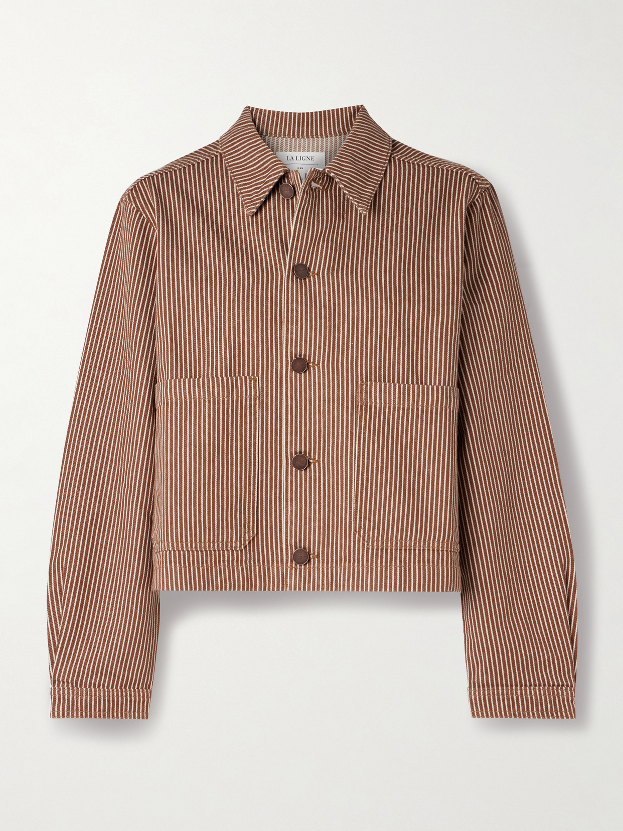 La Ligne Val Cropped Striped Denim Jacket In Multi