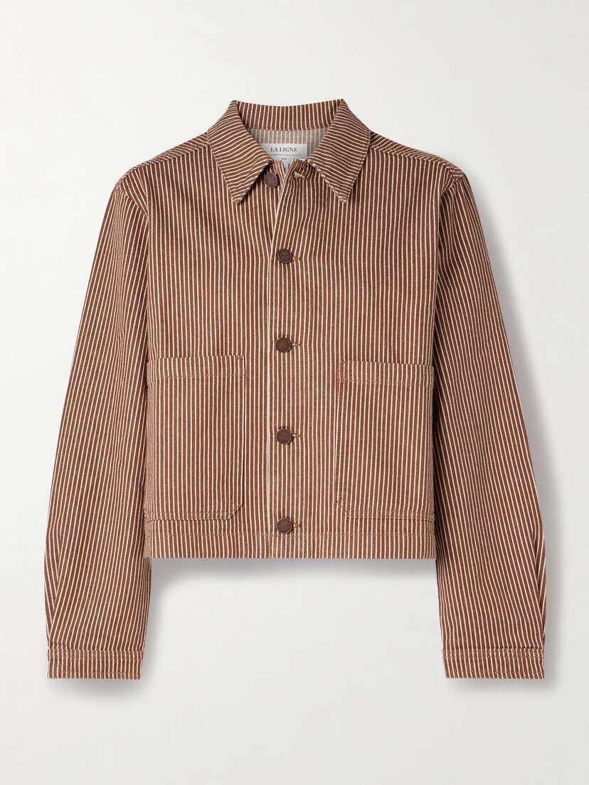 La Ligne Val Cropped Striped Denim Jacket