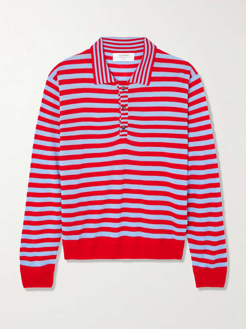 La Ligne Ben Striped Silk, Wool And Cashmere-blend Polo Sweater