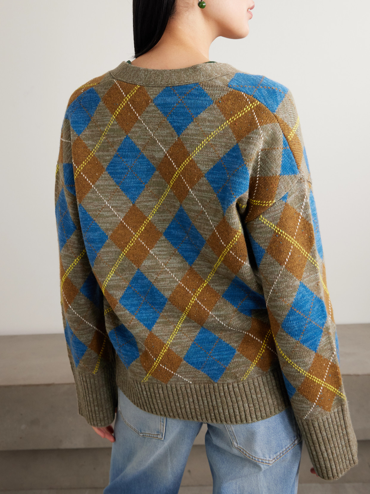 La Ligne Hamish Argyle Wool And Cashmere-blend Cardigan In Brown